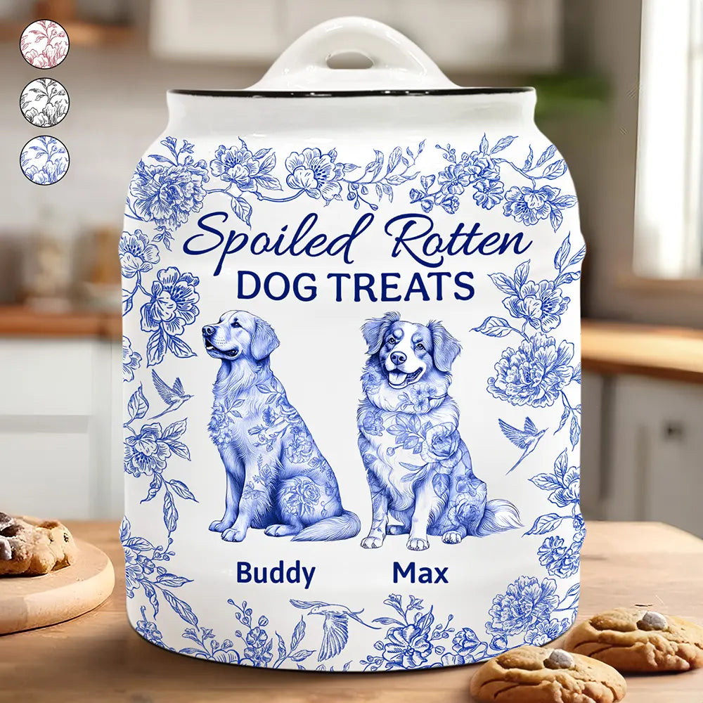 Spoiled Rotten Dog Treats Chinoiserie Toile Dog - Personalized Cookie Jar