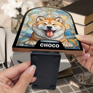Pet Lovers,Pet Mom,Pet Dad - Stained Glass Cat Dog - Personalized Wood Book Ends