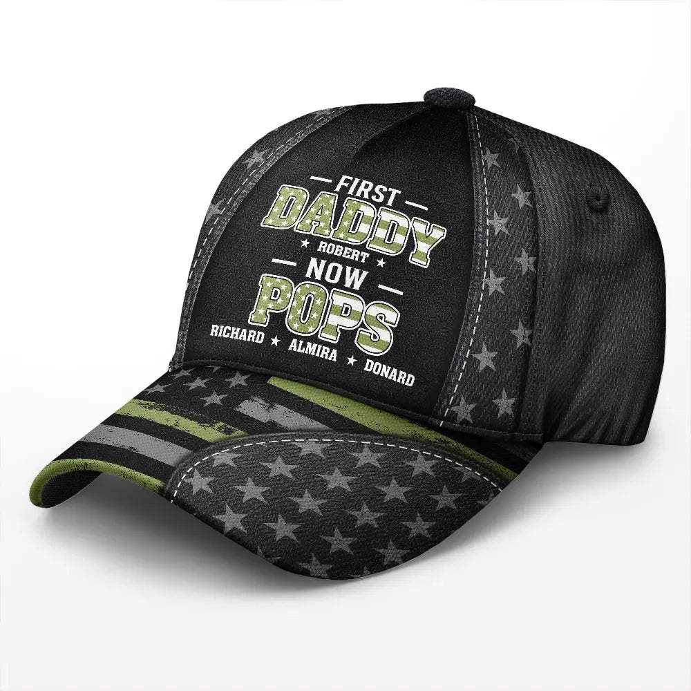 Gift For Father, Gift For Grandpa - Star & Stripes First Dad Now Papa - Personalized Classic Cap
