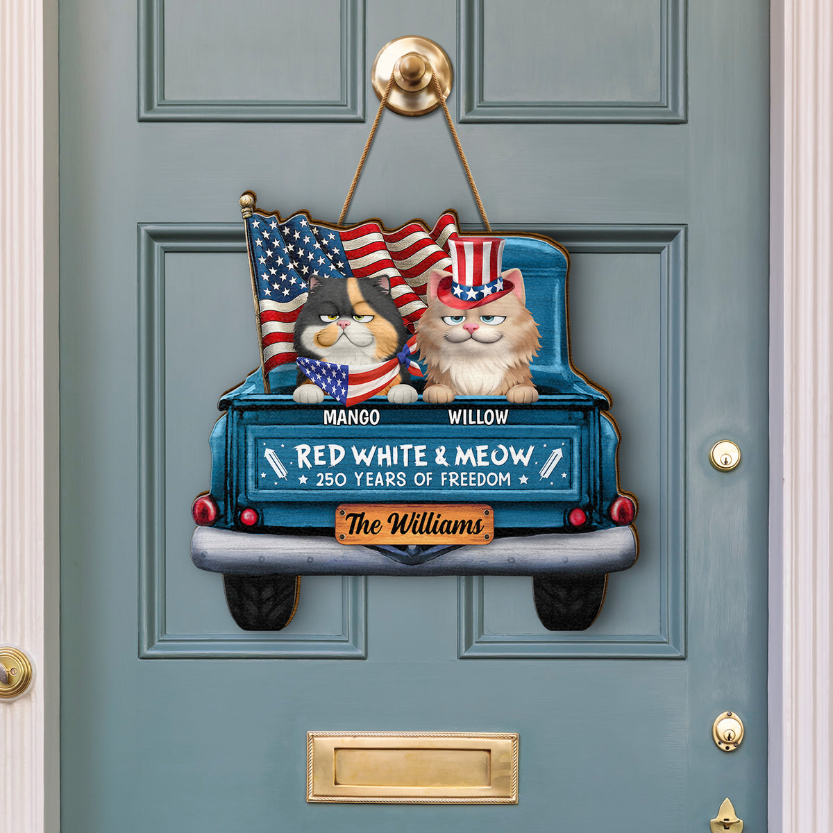 Pet Lovers,Pet Mom,Pet Dad,Dog Lovers,Dog Mom,Dog Dad - Star & Stripes Red White Woof 250 Years Of Freedom - Personalized Custom Shaped Wood Sign