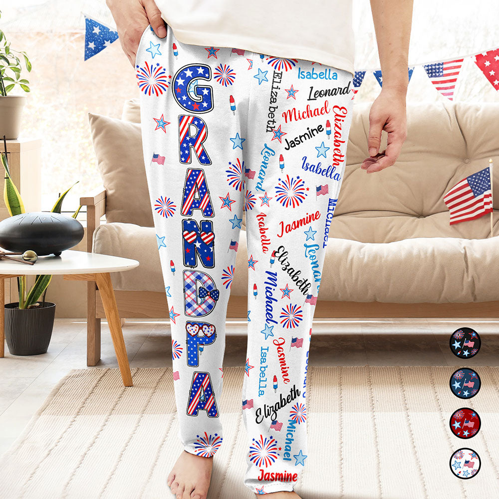 Stars & Stripes Grandpa Grandma Kid Name - Personalized Pajama Pants