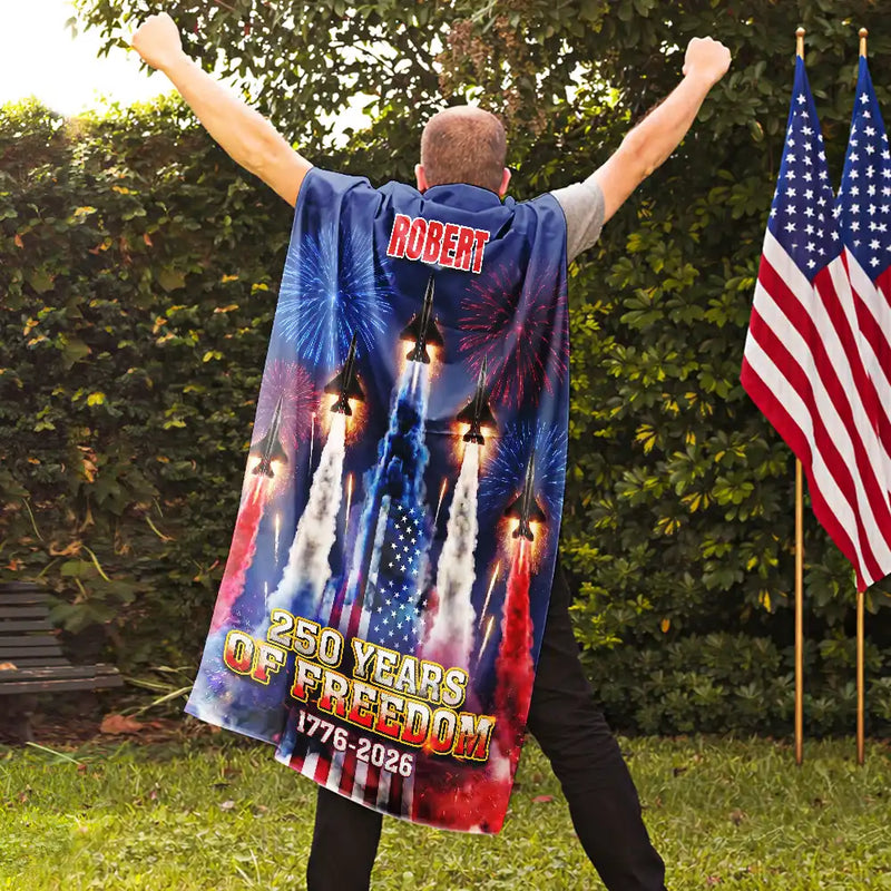 America 250th,Independence Day,Gift For Yourself,Proud,Custom Text - Stars And Stripes America 250th Semiquincentennial - Personalized Costume Cape