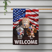 Pet Lovers,Dog Lovers,Cat Lovers,Family,Happy,Top Market,Independence Day - Stars And Stripes Dog Cat Welcome - Personalized Flag