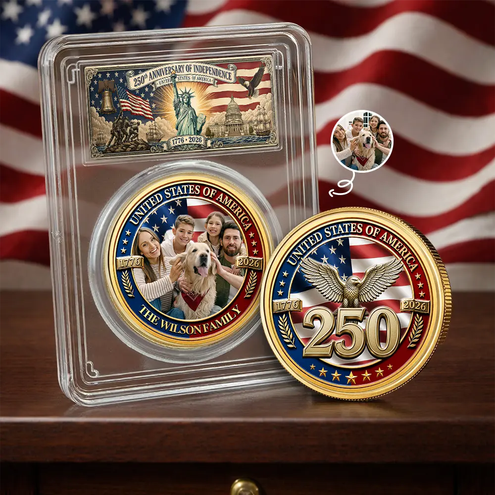 Custom Photo Stars And Stripes USA 250th Anniversary Family - Personalized Commemorative Keepsake Coin