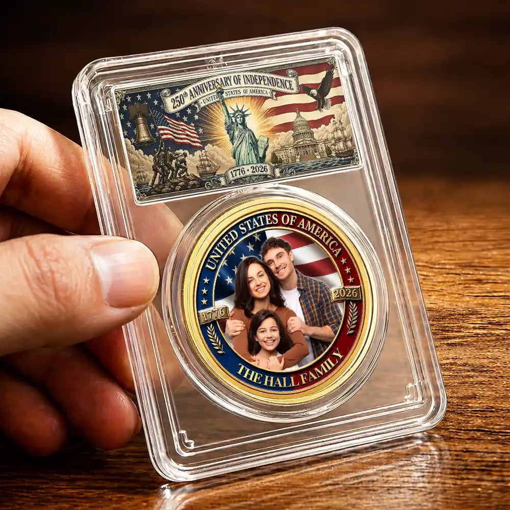 America 250th,Custom Photo,Independence Day,Gift For Yourself,Proud,Remove BG Photo - Custom Photo Stars And Stripes USA 250th Anniversary Family - Personalized Commemorative Keepsake Coin