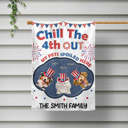 Independence Day,America 250th,Dog Lovers,Dog Mom,Dog Dad,Family,Happy,Cat Lovers,Cat Mom,Cat Dad,Pet Lovers,Pet Mom,Pet Dad - Stars And Stripes Faux Embroidery Effect Chill The Fourth Out - Personalized Flag