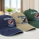 Independence Day,America 250th,Gift For Men,Gift For Women,Gift For Yourself,Happy - Stars And Stripes Faux Embroidery Effect God Bless America - Personalized Vintage Washed Denim Cap