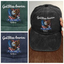 Independence Day,America 250th,Gift For Men,Gift For Women,Gift For Yourself,Happy - Stars And Stripes Faux Embroidery Effect God Bless America - Personalized Vintage Washed Denim Cap