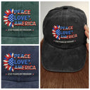 Independence Day,America 250th,Gift For Men,Gift For Women,Gift For Yourself,Happy,No Custom - Stars And Stripes Faux Embroidery Effect Peace Love America 250 - Vintage Washed Denim Cap