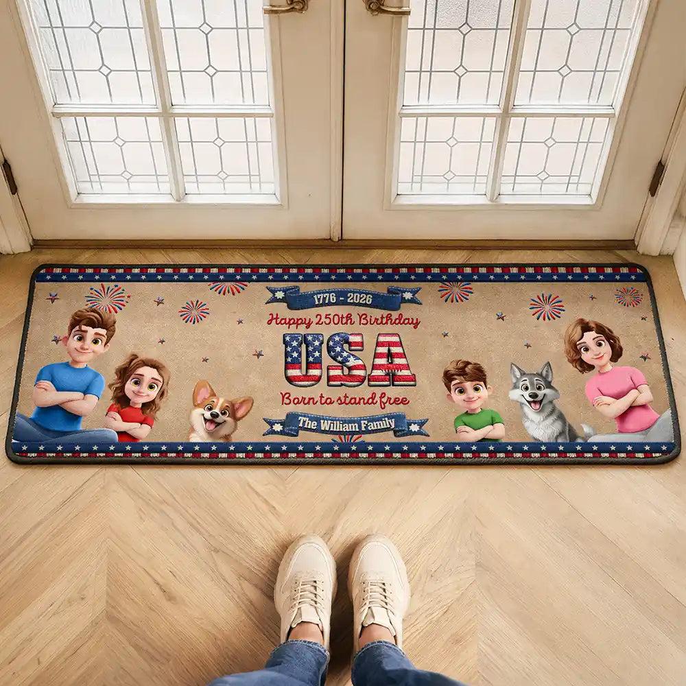 Stars And Stripes Happy USA 250Th Birthday Embroidery Effect - Personalized Runner Rug