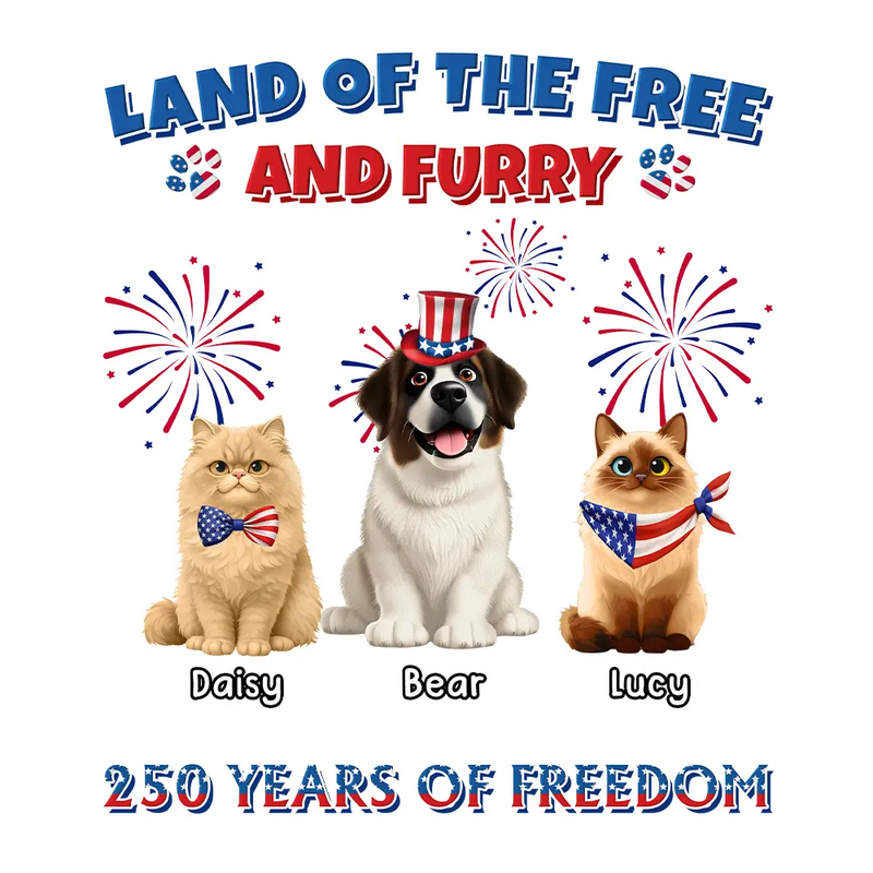 America 250th, Pet Lovers, Dog Lovers, Cat Lovers, Happy, Independence Day - Stars And Stripes Land Of The Free And Furry - Personalized Decor Decal