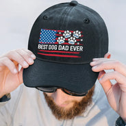 Dog Dad, Cat Dad, Pet Dad, Pet Lovers, Happy - Stars And Stripes Paw Dog Cat Dad - Personalized Vintage Washed Denim Cap