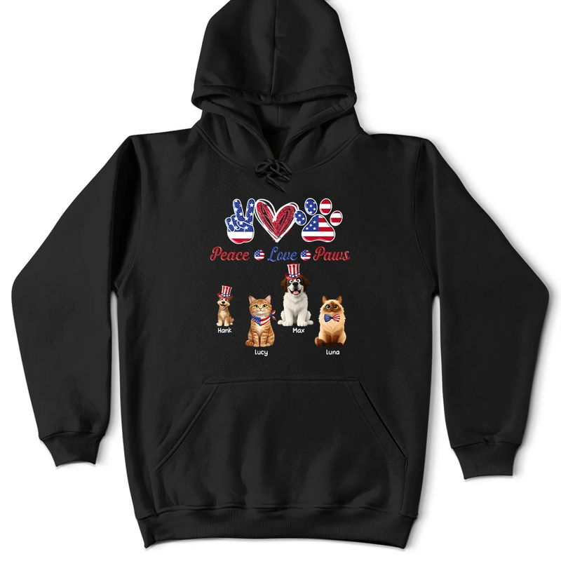 Stars And Stripes Peace Love Cats - Personalized T Shirt