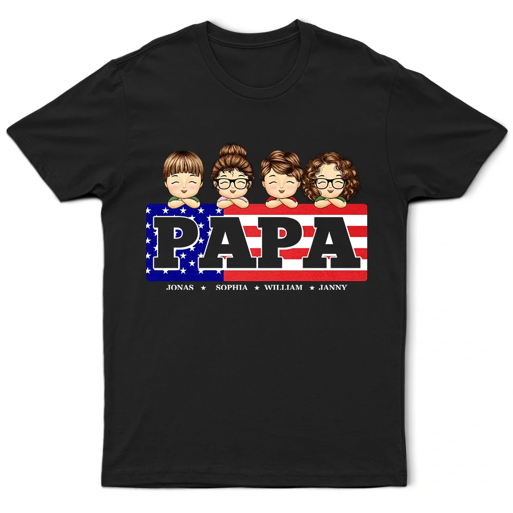Gift For Father, Gift For Grandpa, Happy - Stars And Stripes Title Box Dad Grandpa Papa - Personalized T Shirt