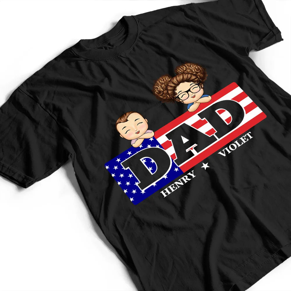 Gift For Father, Gift For Grandpa, Happy - Stars And Stripes Title Box Dad Grandpa Papa - Personalized T Shirt