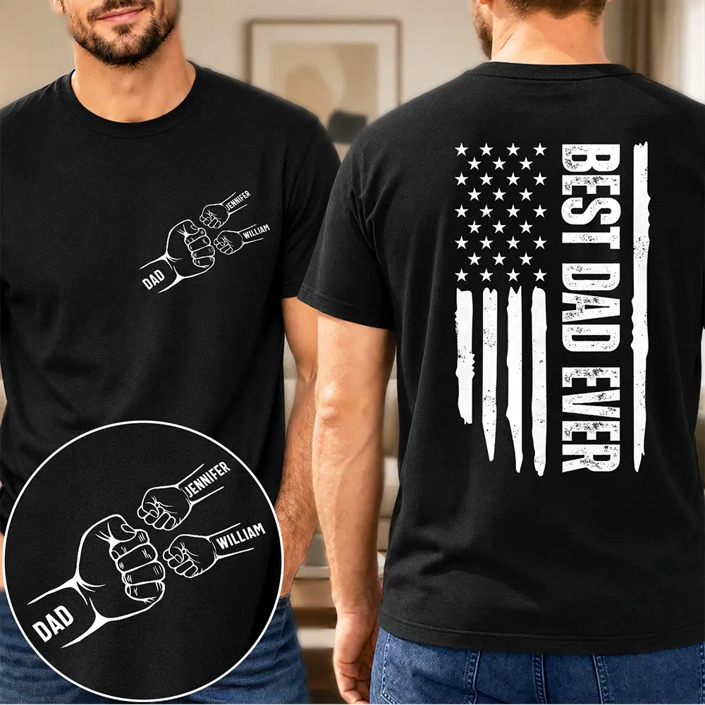 Stars & Stripes Best Dad Ever Fist Bumps - Personalized T Shirt
