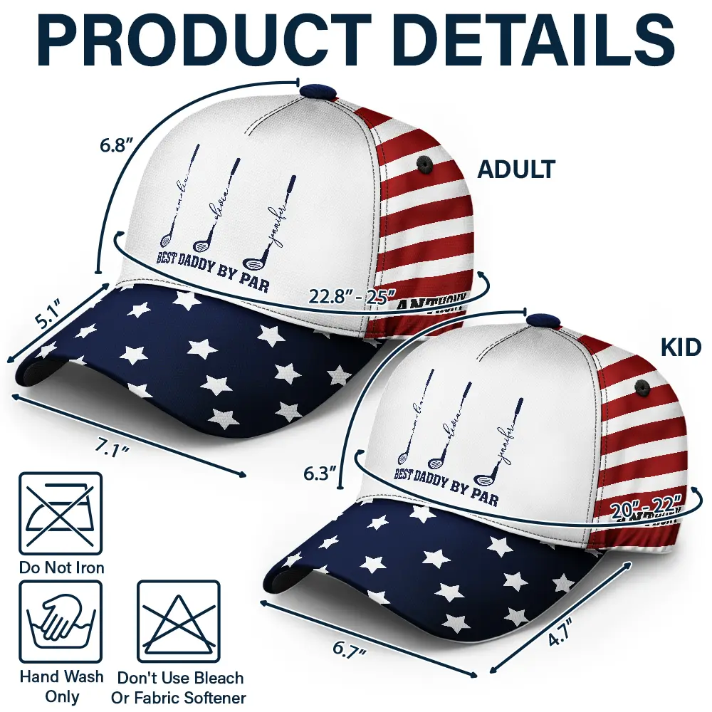 Independence Day,Gift For Grandpa,Gift For Father,Golf,Icon,Proud - Stars & Stripes Best Dad Grandpa By Par Golf Clubs - Personalized Classic Cap