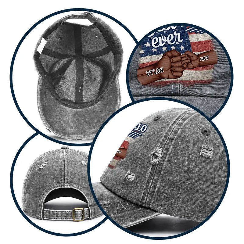 Happy,Gift For Father,Gift For Grandpa,Gift For Men,Independence Day,America 250th,Icon,Adorable - Stars & Stripes Best Dad Grandpa Ever Fist Bump - Personalized Distressed Cap