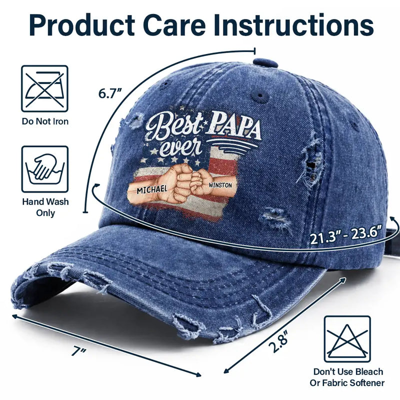Happy,Gift For Father,Gift For Grandpa,Gift For Men,Independence Day,America 250th,Icon,Adorable - Stars & Stripes Best Dad Grandpa Ever Fist Bump - Personalized Distressed Cap