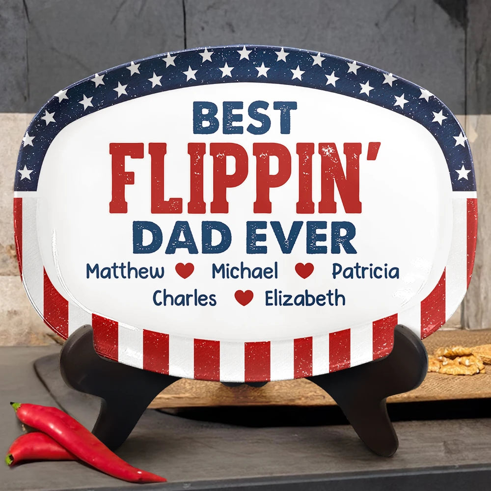 Gift For Father,Independence Day,Top Market,Proud,Custom Text - Stars & Stripes Best Flippin' Dad Ever - Personalized Plate