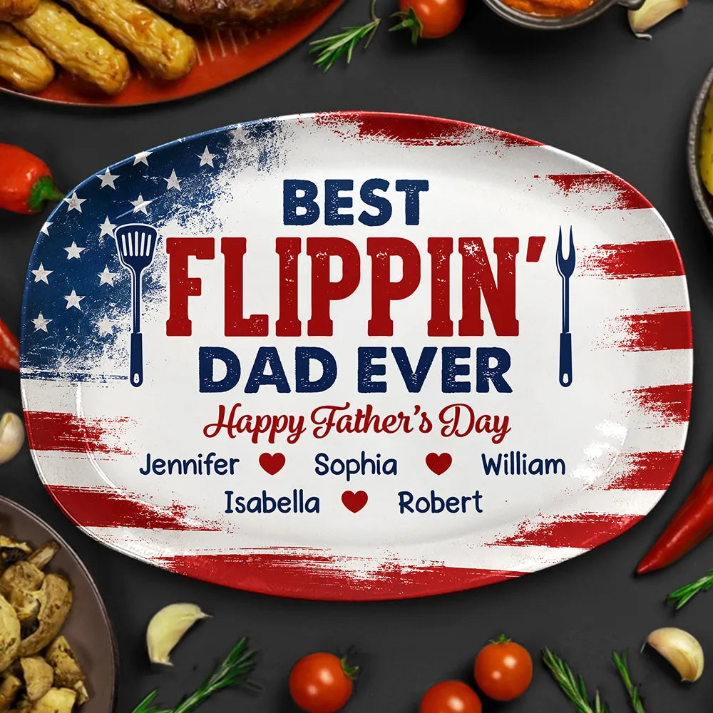 Gift For Father,Independence Day,Top Market,Proud,Custom Text - Stars & Stripes Best Flippin' Dad Ever - Personalized Plate