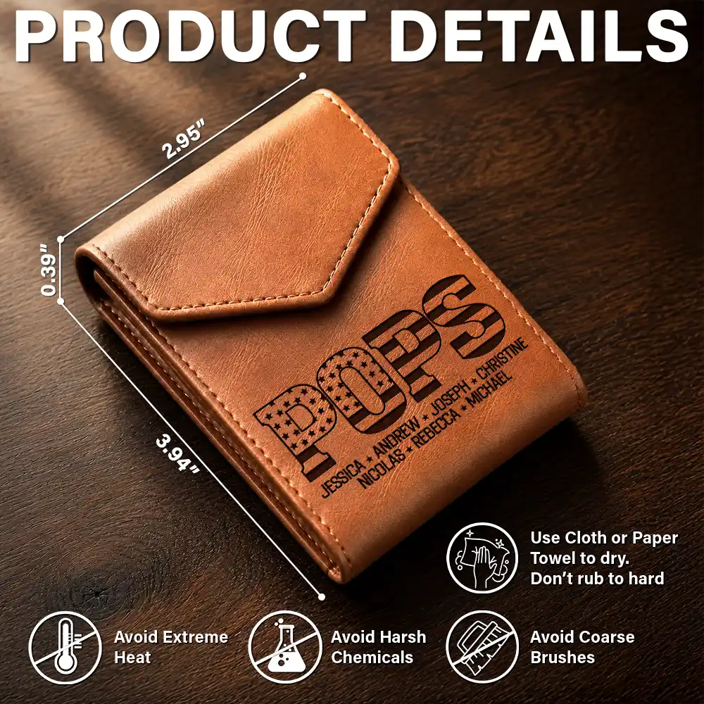 Gift For Father, Independence Day, Proud, Custom Text - Stars & Stripes Dad Papa - Personalized Leather Slim Wallet