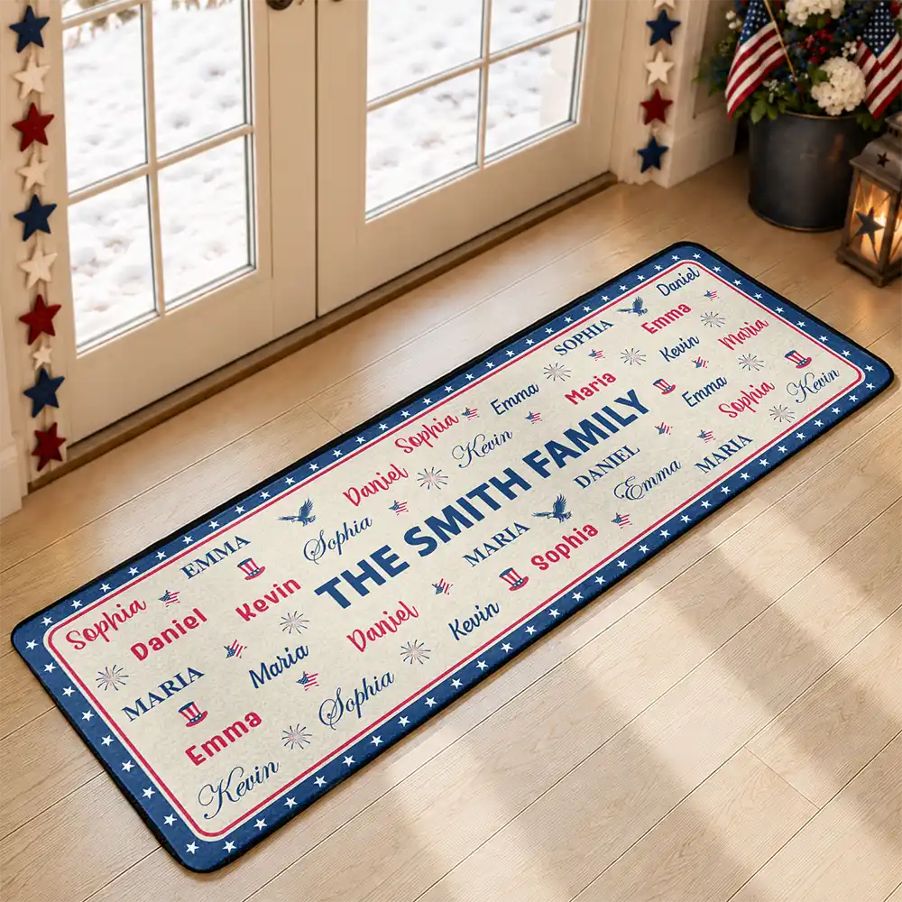 Stars & Stripes Family Name Christmas - Personalized Runner Rug