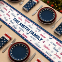 Sentimental, America 250th, Christmas, Family, Custom Text - Stars & Stripes Family Name Christmas - Personalized Table Runner