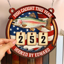 Independence Day,Fishing,Summer,Gift For Men,Gift For Yourself,Proud,Icon - Stars & Stripes Fish Caught This Year - Personalized Hanging Tracker Sign