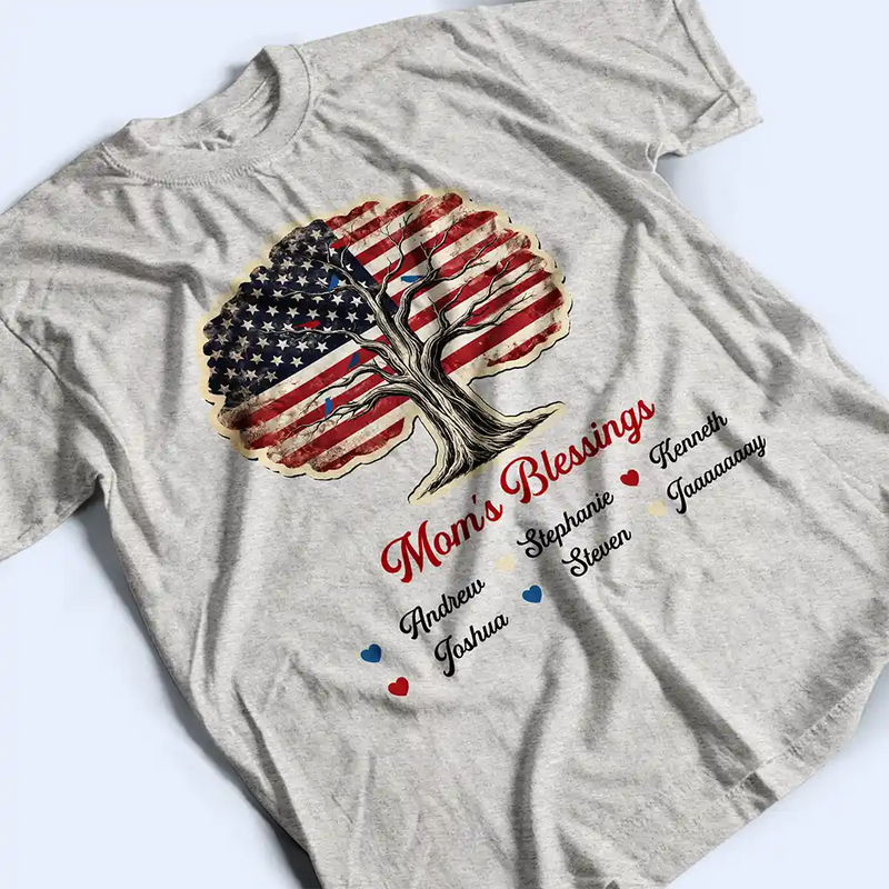 Gift For Grandma,Grandma,Grandkids,Independence Day,Happy - Stars & Stripes Grandma's Blessing - Personalized T Shirt