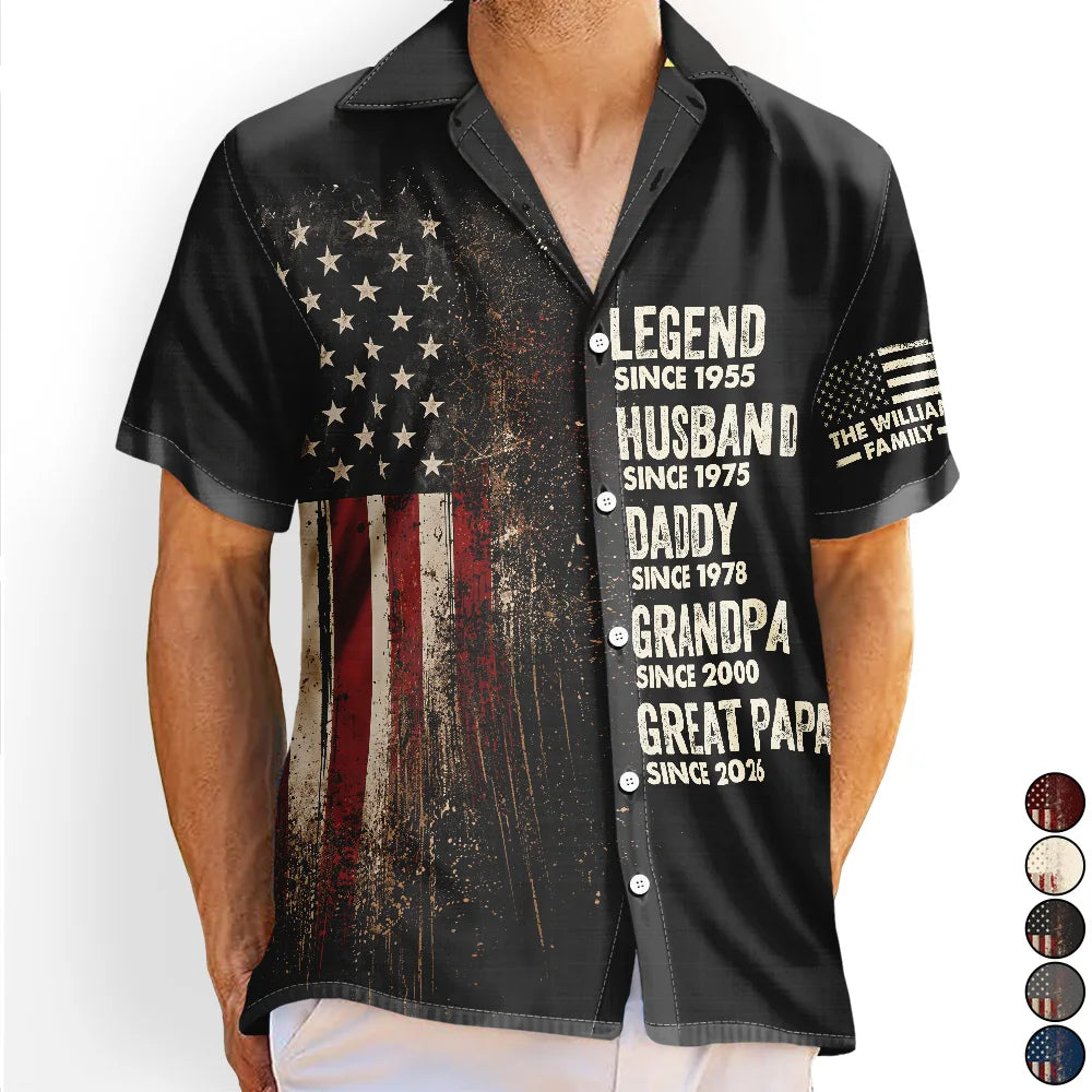 Stars & Stripes Legend Husband Dad Papa - Personalized Hawaiian Shirt