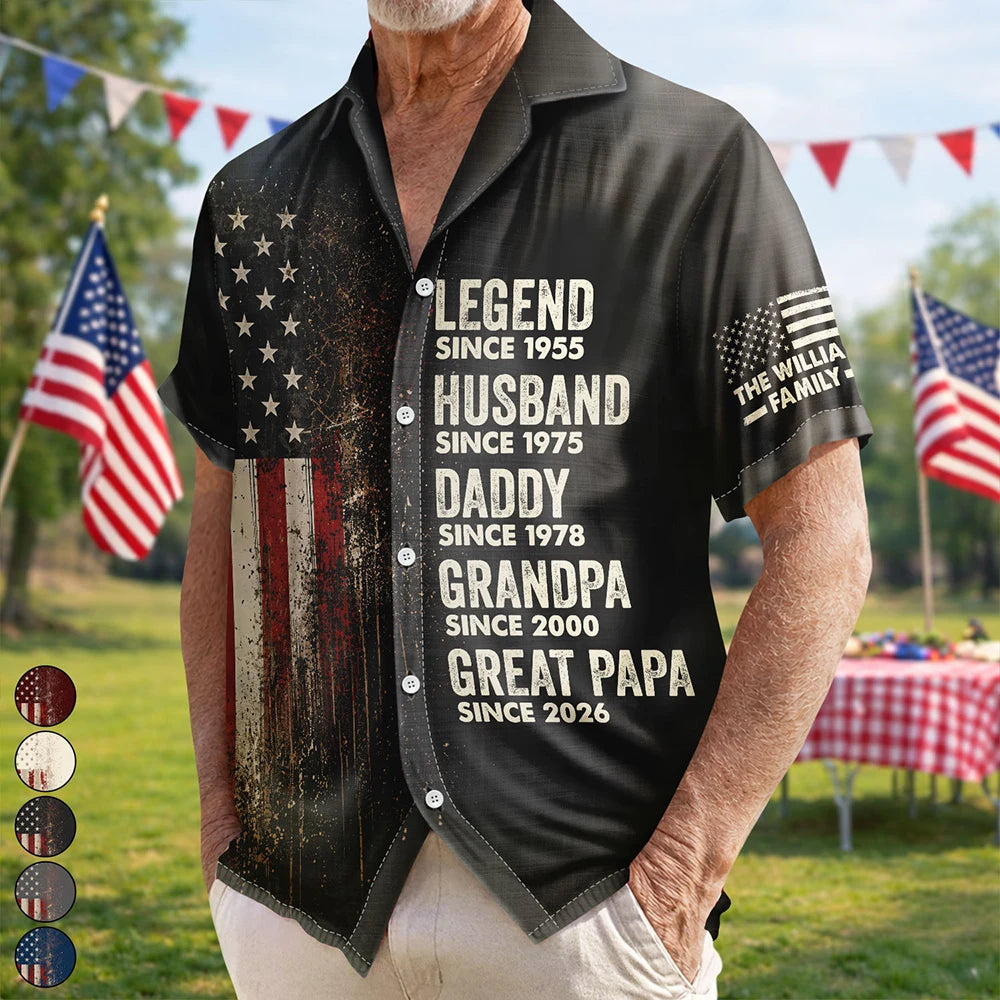 Stars & Stripes Legend Husband Dad Papa - Personalized Hawaiian Shirt