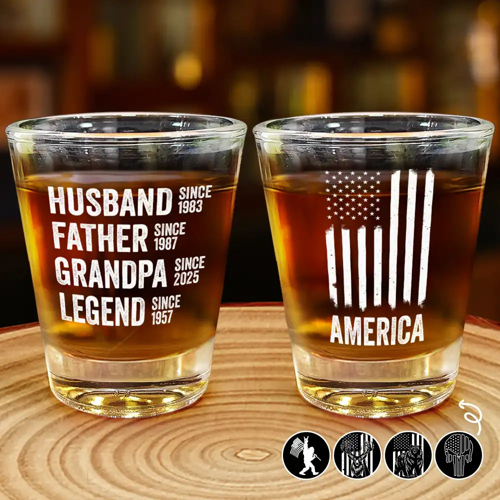 Gift For Father,Funny - Stars & Stripes Legend Husband Daddy Since - Personalized Shot Glass