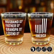 Gift For Father,Funny - Stars & Stripes Legend Husband Daddy Since - Personalized Shot Glass