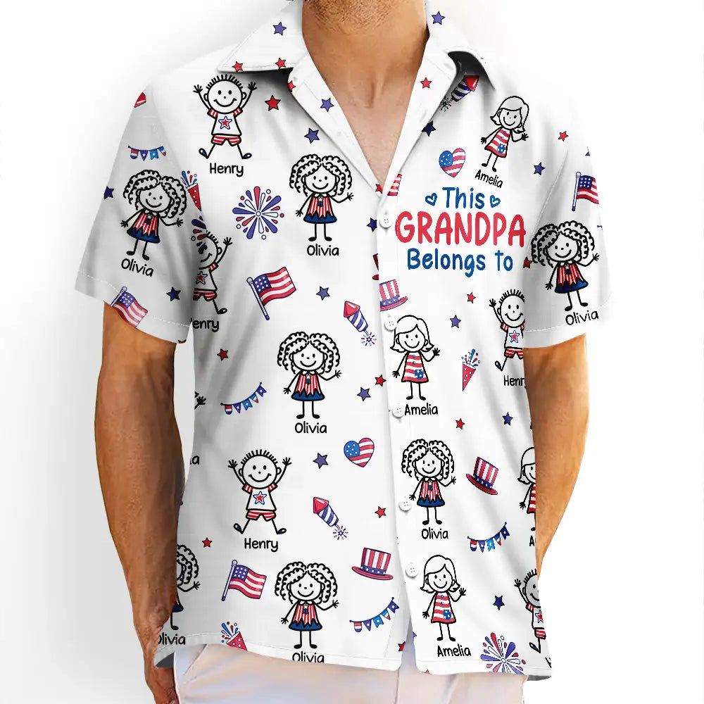 Independence Day,Summer,Gift For Grandpa,Top Market,Humorous,Icon - Stars & Stripes This Grandpa Belongs To Kids - Personalized Hawaiian Shirt