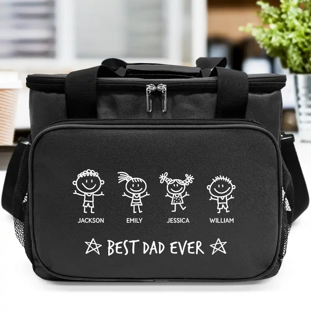 Stick Figure Best Dad Grandpa Ever - Personalized Lunch Bag, Cooling Tote