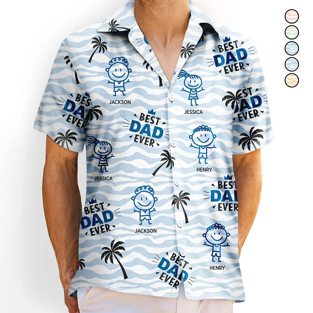 Gift For Husband,Gift For Yourself,Gift For Men,Gift For Grandpa,Grandpa - Grandkids,Gift For Father,Dad - Children,Summer,Happy - Stick Figures Best Dad Grandpa Ever - Personalized Hawaiian Shirt