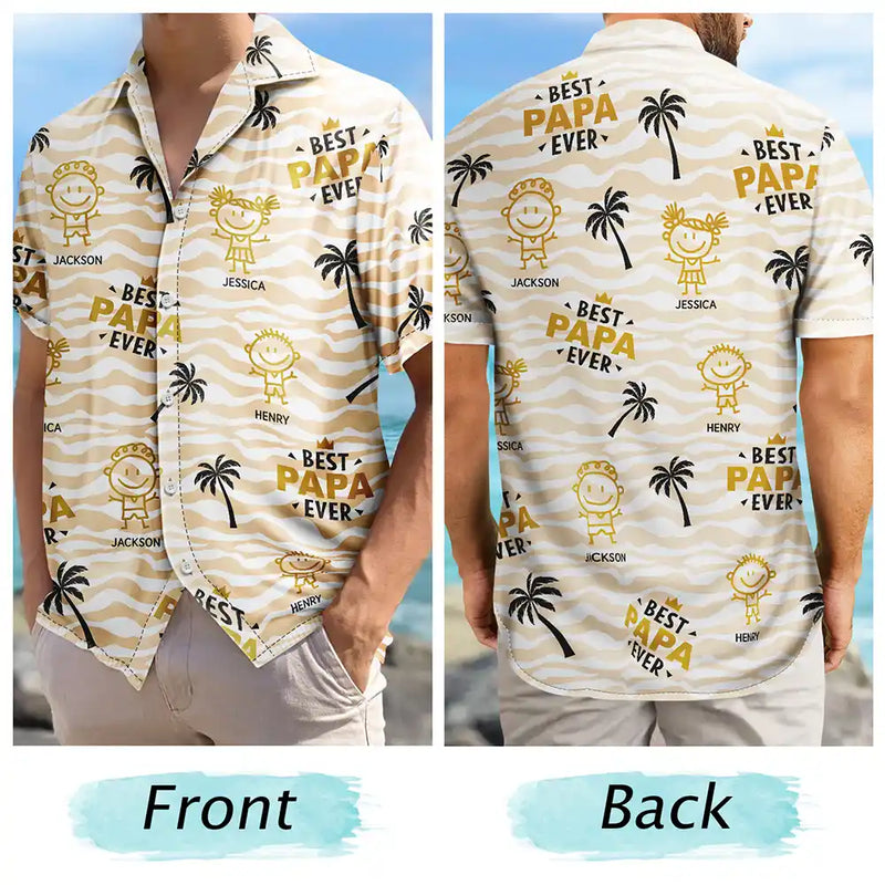 Gift For Husband,Gift For Yourself,Gift For Men,Gift For Grandpa,Grandpa - Grandkids,Gift For Father,Dad - Children,Summer,Happy - Stick Figures Best Dad Grandpa Ever - Personalized Hawaiian Shirt