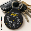 Gift For Father,Gift For Grandpa,Happy,Non-Eng,Icon - Stick Figures Drive Safe Daddy Grandpa - Personalized Custom Shaped Leather Keychain