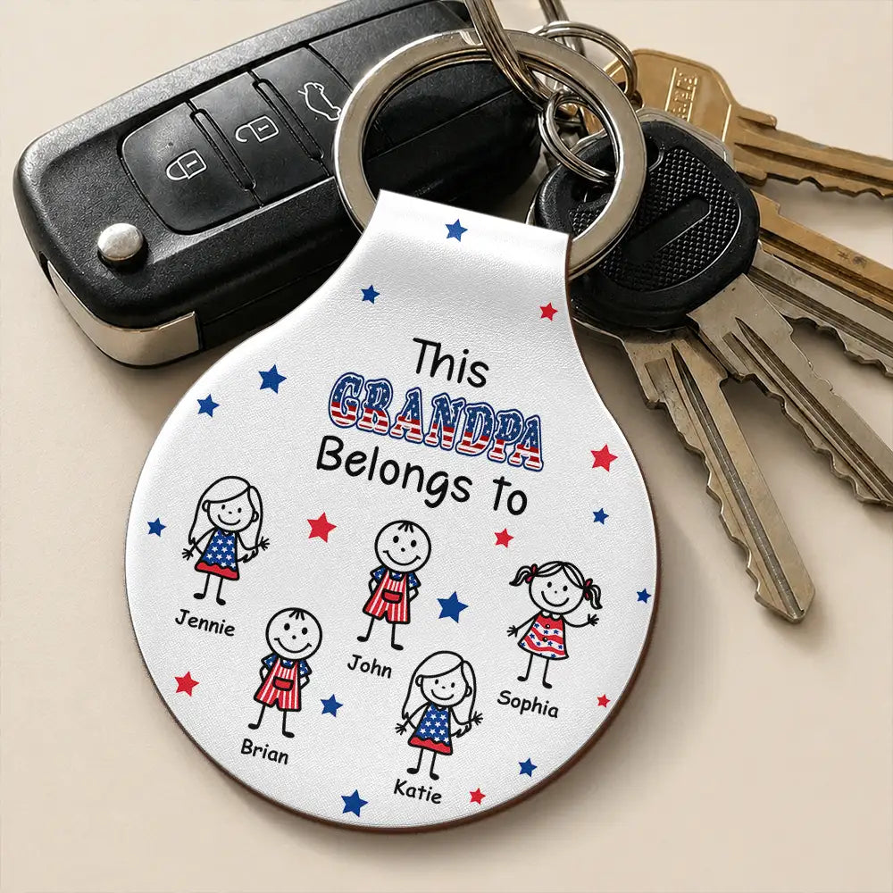 Stick Figures Drive Safe Daddy Grandpa US Flag - Personalized Custom Shaped Leather Keychain