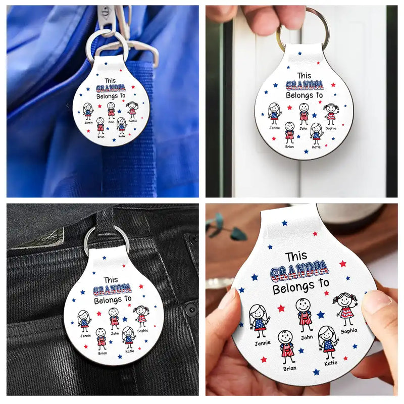 Gift For Father,Independence Day,Adorable,Icon - Stick Figures Drive Safe Daddy Grandpa US Flag - Personalized Custom Shaped Leather Keychain