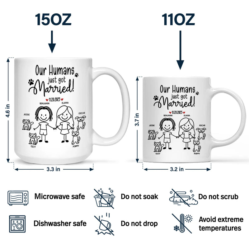Gift For Couples,Gift For Husband,Gift For Wife,Gift For Boyfriend,Gift For Girlfriend,Pet Lovers,Pet Couple,Dog Lovers,Dog Couple,Cat Lovers,Cat Couple,Wedding,Wedding Anniversary,Married ,Engaged,Love - Stick Figures My Humans Are Getting Engaged Married - Personalized Mug