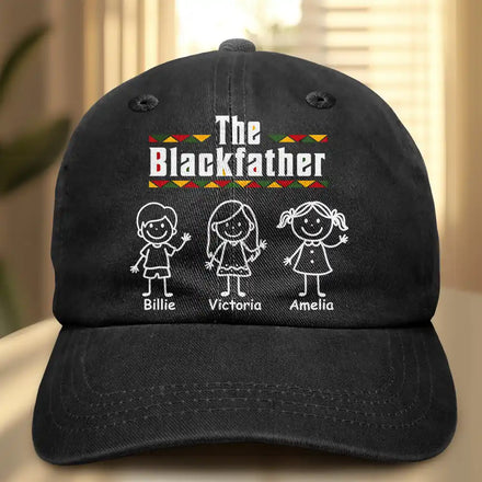 Stick Figures The Blackfather - Personalized Vintage Washed Denim Cap