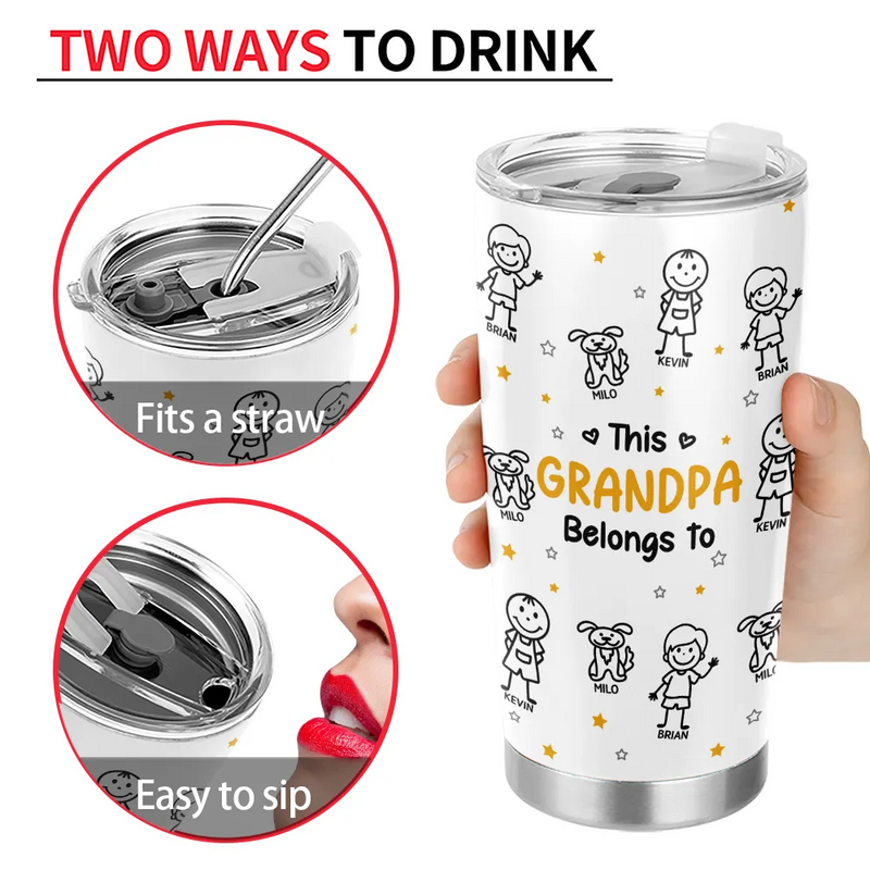 Gift For Father, Gift For Mother, Gift For Grandma, Gift For Grandpa, Happy - Stick Figures This Grandpa Grandma Belongs To Kids Pet - Personalized Tumbler