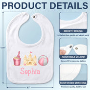 Adorable, New Baby, New Mom, Gift For Mother, Summer, Icon - Summer Beach Toys Trio - Personalized Baby Bib