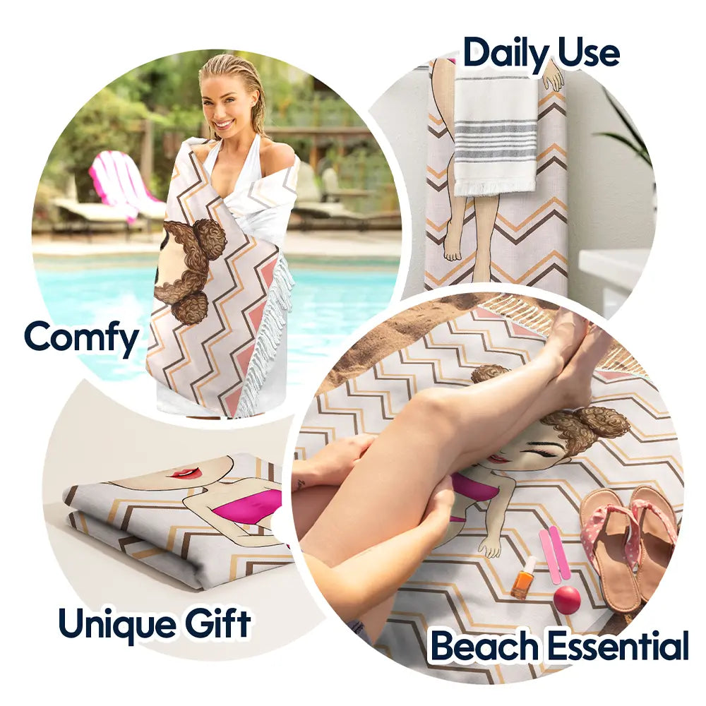 Gift For Women, Gift For Yourself, Summer, Travel, Happy, Beach - Summer Beach Travel Girl - Personalized Turkish Beach Towel