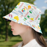Gift For Kids, Beach, Happy - Summer Beach Vacation Holiday Vibe Cute Icon Custom Name - Personalized Bucket Hat