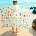 Gift For Kids, Beach, Happy - Summer Beach Vacation Holiday Vibe Cute Icon Custom Name - Personalized Hooded Beach Towel