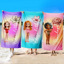 Gift For Women, Gift For Bestie, Happy - Summer Birth Flower Gradient Aura Colorful Angel Glow - Personalized Beach Towel