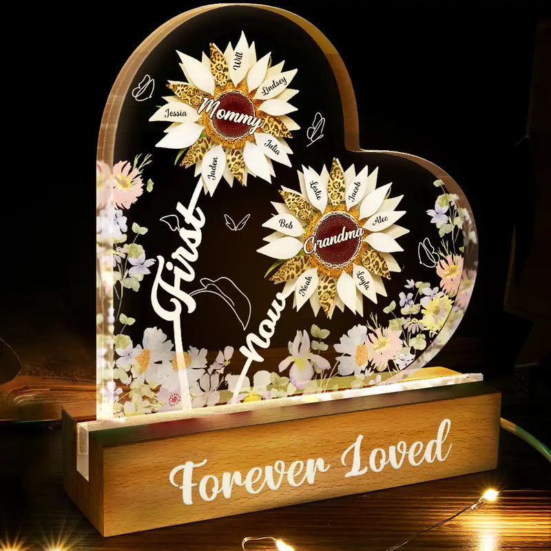 Gift For Mother, Gift For Grandma, Love - Sunflower First Mom Now Grandma - Personalized Custom Shaped LED Light